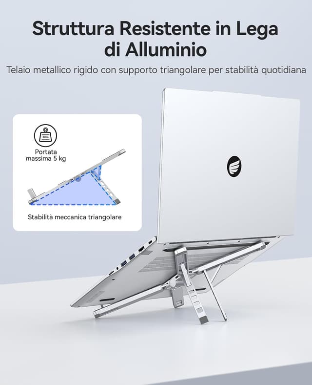 Detalle 2 de ORICO PN1 Supporto pieghevole 3 in 1 per laptop, tablet e telefono fino a 17" in alluminio