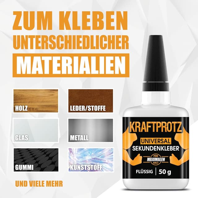 Detalle de KRAFTPROTZ Sekundenkleber extra stark – XXL 50 g Superkleber für präzise Reparaturen (transparent)