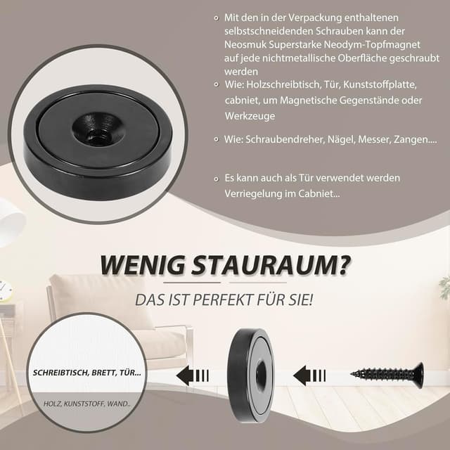 Thumbnail 5 de Neosmuk Magnet 25mm Loch Schwarz