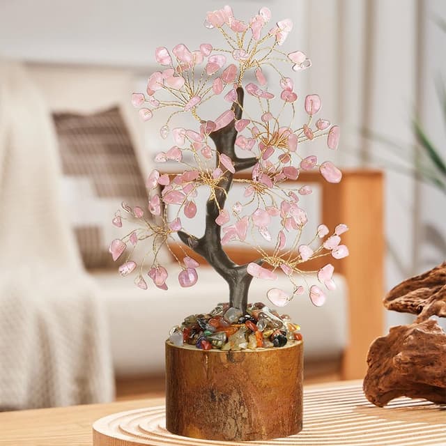 Detalle de Vicloon Arbre en Cristal Rose « Arbre de Vie » en pierres naturelles — décor Feng Shui pour calme et prospérité