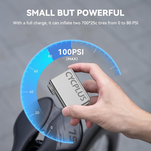 Detalle de CYCPLUS AS2 Tiny E-Pump – ultrakleine elektrische Fahrradpumpe (100 PSI, Akku, kein Manometer)