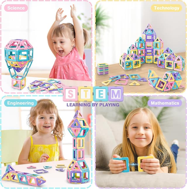 Detalle de Lovchil 36pc Magnetic Building Blocks & Tiles Set for 2–8 Year Olds (STEM Montessori macaron tiles)