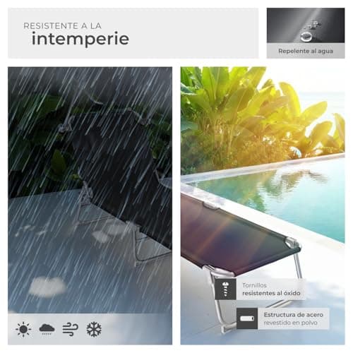 Thumbnail 7 de tectake Set de 2 tumbonas de jardín plegables con parasol y respaldo regulable (110 kg máx., negro)