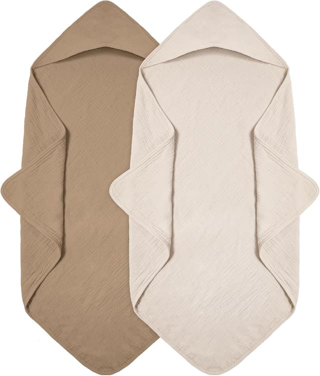 Detalle de Peepeemax Kapuzenhandtuch Baby im 2er-Set aus Musselin (76x76 cm) – Hellbraun