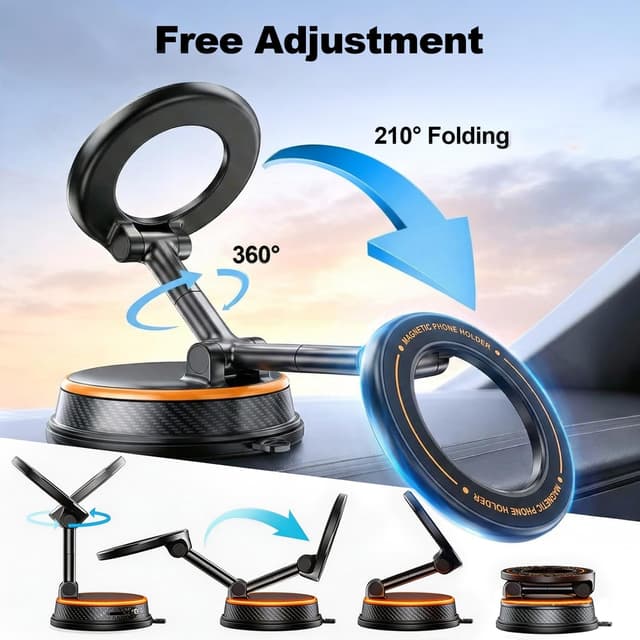 Detalle 2 de Uprosdik Black Magnetic Phone Holder for Car with 3000gf N55 magnet and 360° adjustment (Orange)