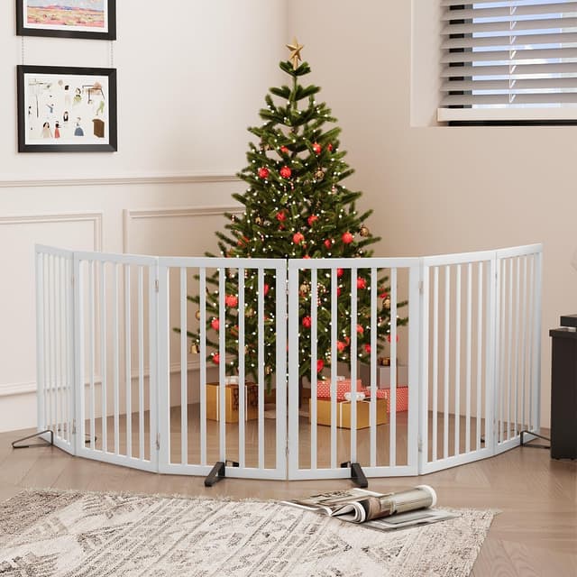 Detalle 2 de Algherohein hohes, faltbares Hundegitter für Türen (6 Paneele, weiß) – freistehend für Innenräume