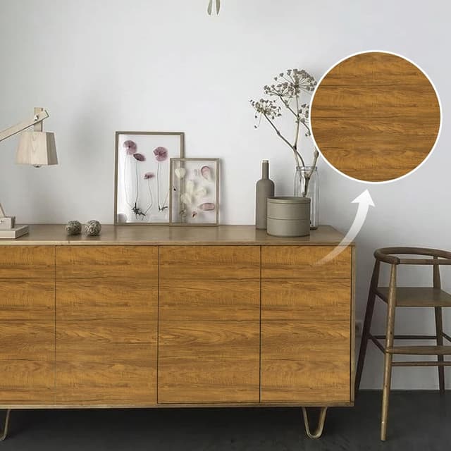 Detalle de Fantasnight sticky back plastic vinyl film in brown oak effect (30 × 200cm) for peel-and-stick furniture and walls