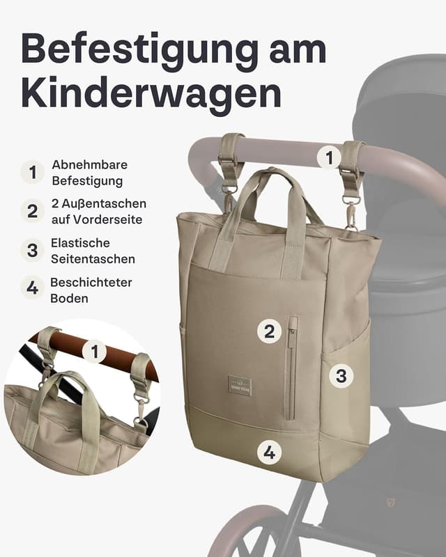 Detalle de Johnny Urban Wickelrucksack & Wickeltasche für Kinderwagen Blair – 16 Liter, wasserabweisend