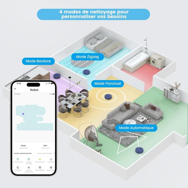 Detalle 2 de OKP Robot aspirateur K2 – 2100 Pa, autonomie 120 minutes, design ultra-fin, WiFi/App/Alexa