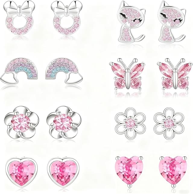 Detalle de EXGOX 8 Paare Ohrstecker Silber 925 đź’Ť