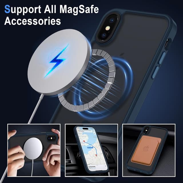 Detalle 2 de Coque magnétique XTCASE pour iPhone X/XS compatible MagSafe (dos translucide mat bleu)