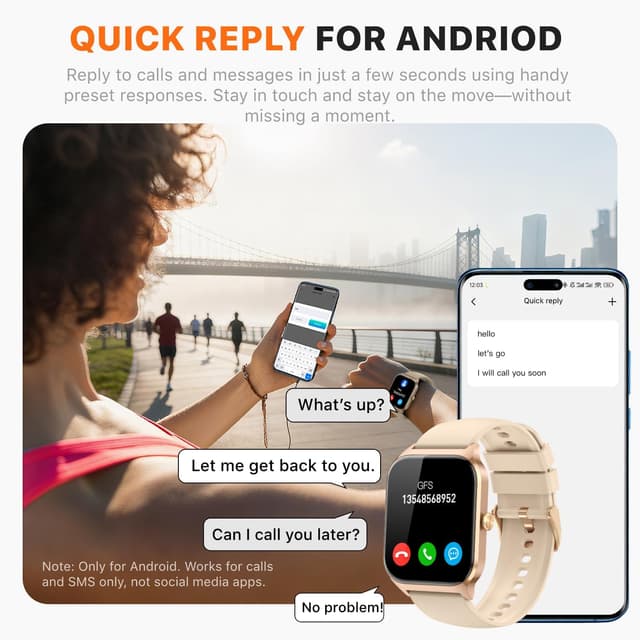 Detalle de Kriutefy smart watch for women & men with call answering, HD display and fitness tracking (Champagne Gold, 2 straps)