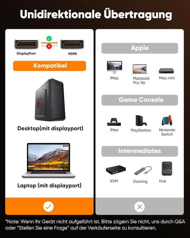 Thumbnail 6 de SNOWKIDS DisplayPort-zu-HDMI-Kabel (unidirektional) für 4K, 1,8 m