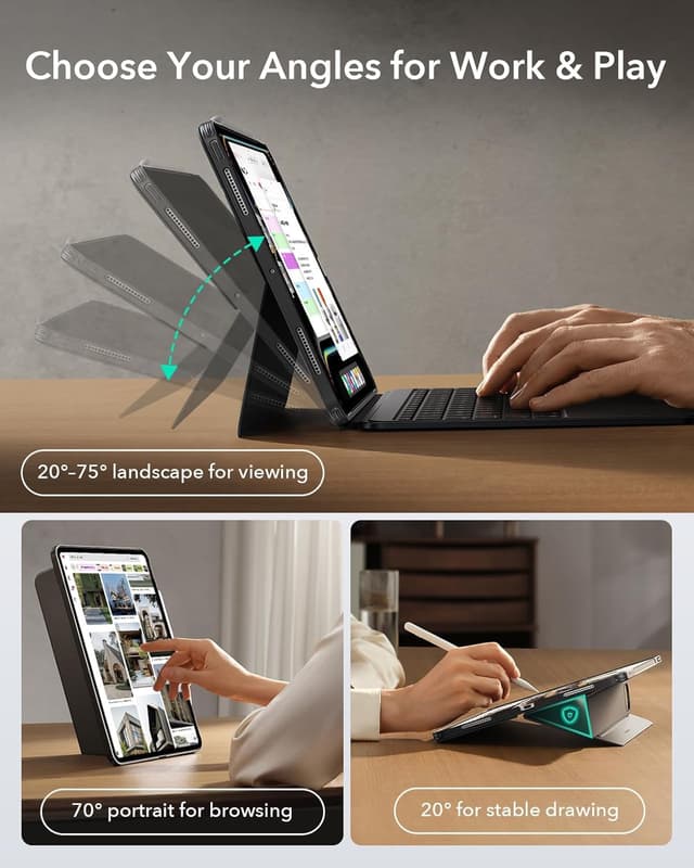 Detalle de ESR Hülle mit Tastatur für iPad Pro 13" (M5/M4) 2025/2024 – magnetische abnehmbare Tastatur, beleuchtet, Dunkelgrau