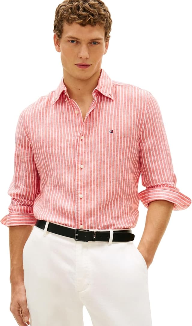 Detalle 2 de Tommy Hilfiger camicia linen a righe da uomo