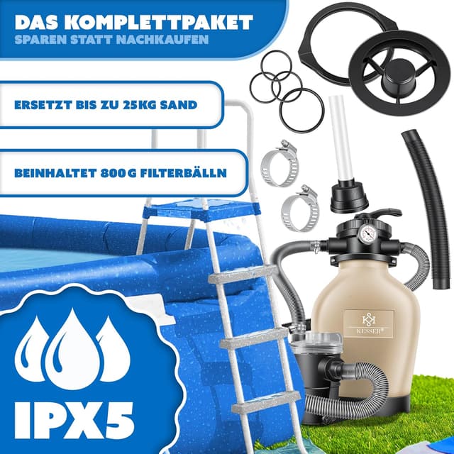 Detalle 2 de KESSER Sandfilteranlage für Pool bis 60.000 L – 10.200 L/h Pumpe, 400 W, 20-L-Tank, 7-Wege-Ventil