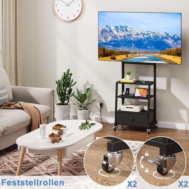 Detalle 2 de TV-Ständer Rollbar 32 bis 75 Zoll Schwarz