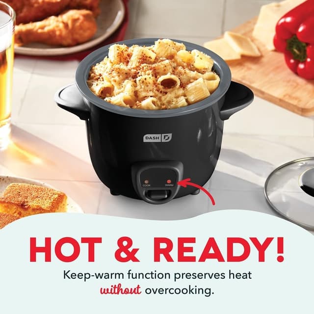 Detalle de Dash Mini Ceramic Rice Cooker (Black Ceramic) — Compact Single-Serve Cooker with Removable Nonstick Pot