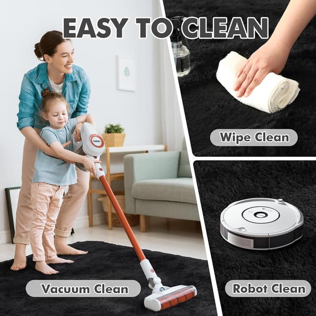 Thumbnail 6 de 8x10 Ft Large Shag Black Rug for Living Room and Bedroom