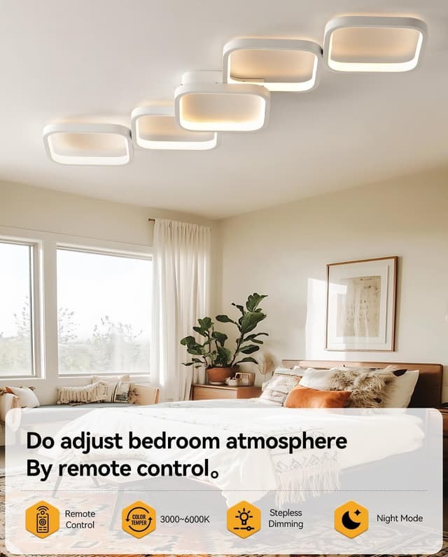 Detalle de LED Deckenleuchte dimmbar für Wohnzimmer & Schlafzimmer, 54W / 5400 lm, mit Fernbedienung und Memory-Funktion, 106×30 cm