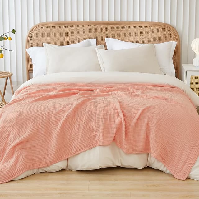 Detalle de EMME Musselin-Decke für Erwachsene (100% Baumwolle) 230 x 230 cm – rosa, 4-lagig, vorgewaschen