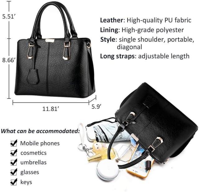 Detalle de Pahajim Classique sac à main femme à la mode luxe, bandoulière amovible (pour travail, shopping et voyages)