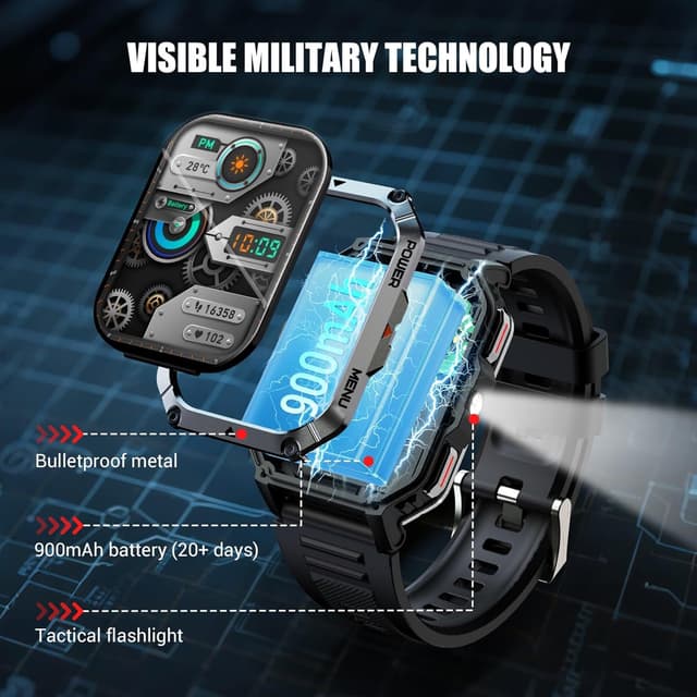 Detalle 2 de Military Smart Watch 2.01" Fitness Watch with Compass