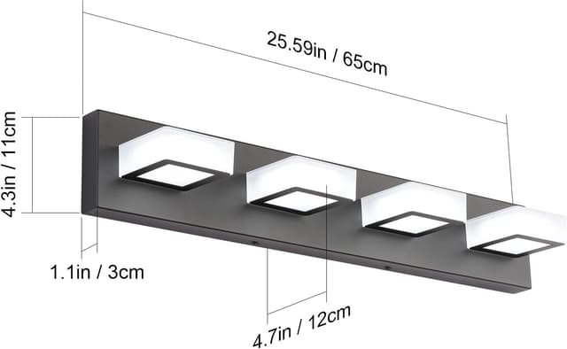 Detalle 2 de Ralbay LED Black 4-Light Acrylic Vanity Light Fixtures (Modern Matte Black) for Bathroom