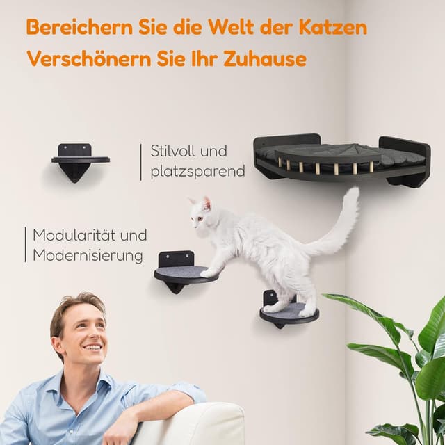 Detalle de Katzen Kletterwand mit Eckbett, Birkenholz