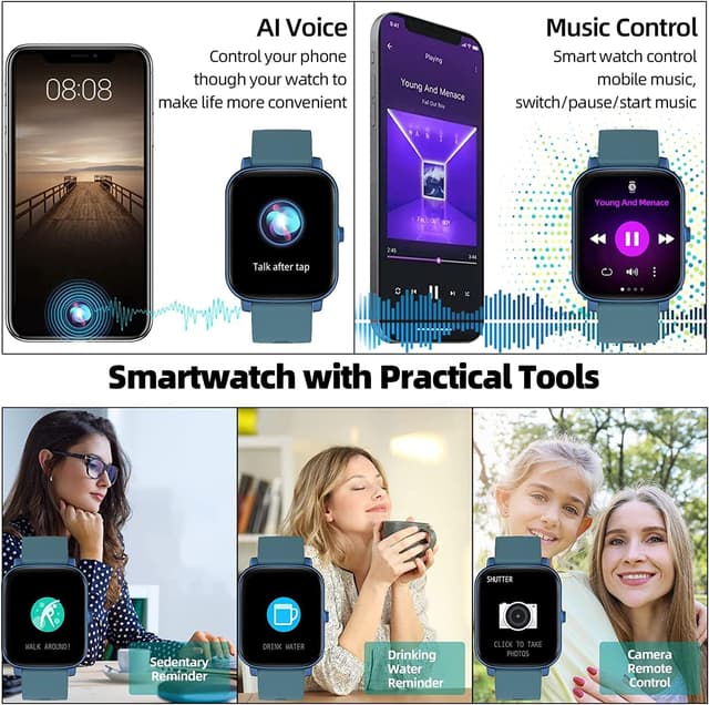 Thumbnail 6 de FirYawee 1.7-inch Touchscreen Smart Watch (Blue) with heart rate, SpO2 and call notifications