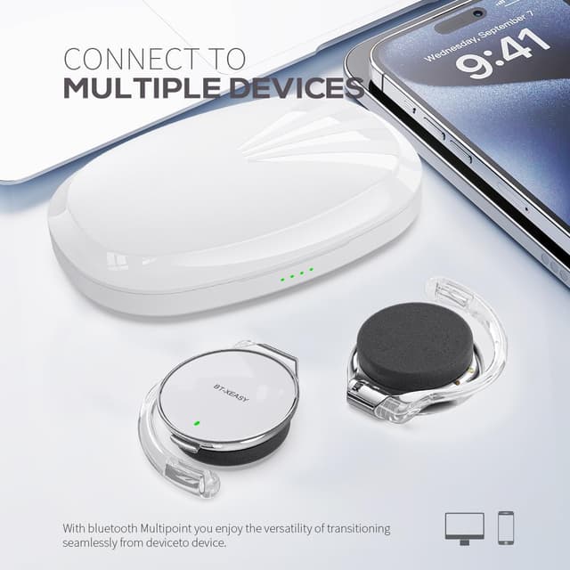 Detalle 2 de BEVCEFCC Open-Ear Wireless Earbuds with Ear Hook (Bluetooth 5.4, up to 52H music, IPX5) – White