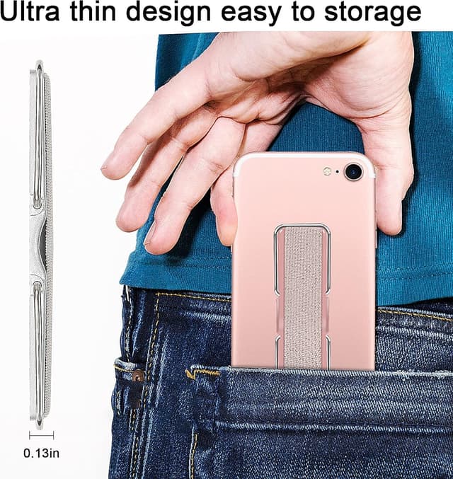 Detalle 2 de CISID Phone Strap (4-Pack) Elastic Phone Finger Holder With Grip Stand for Most Smartphones (Black/Black, Silver, Rose Gold)