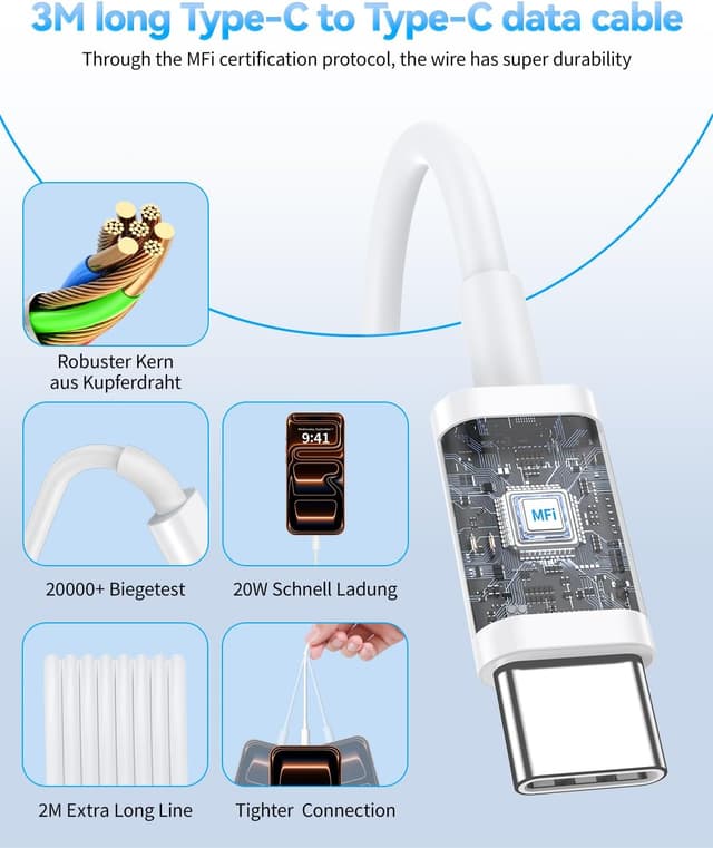 Thumbnail 6 de 20W USB-C iPhone Fast Charger Plug & Cable 3 Pack with 3M cable