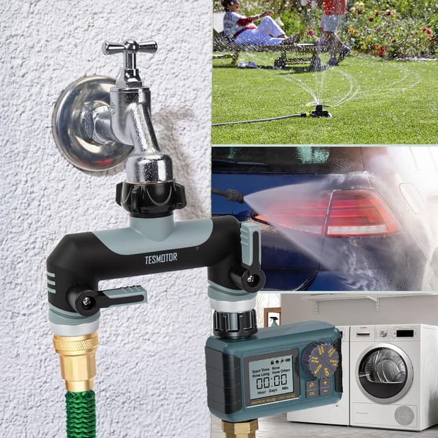 Thumbnail 6 de Tesmotor 2 Way Tap Splitter (3/4 inch) with individual shut-off valves for garden hose and kitchen taps