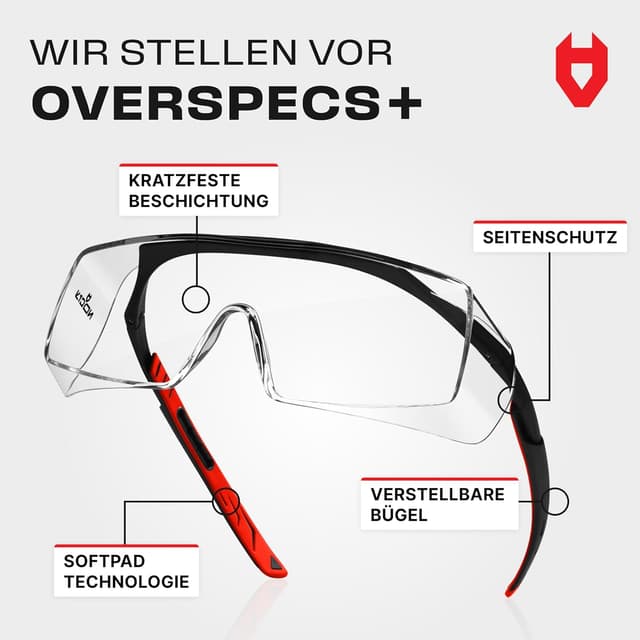Detalle 2 de NoCry Sicherheits-Überbrille mit kratzbeständigen Gläsern, Seitenschutz und verstellbaren Bügeln (EN166/EN170/EN172/EN175)