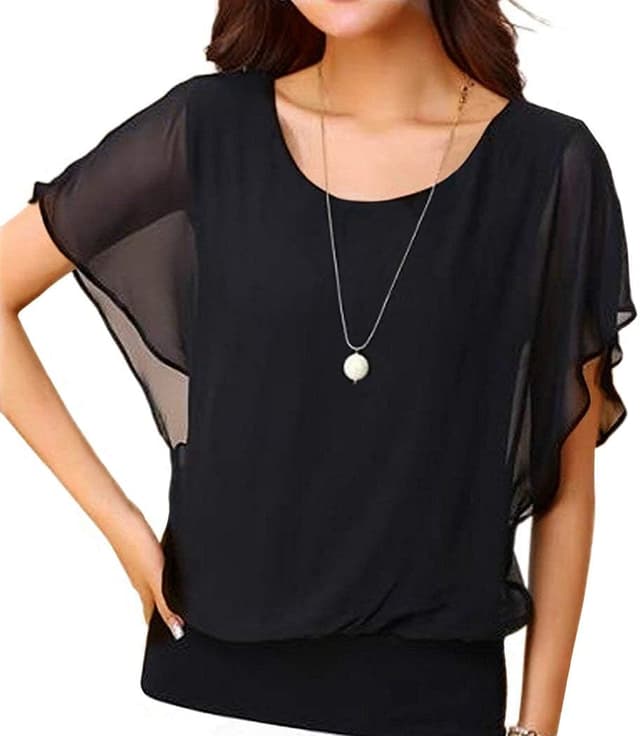 Detalle de Neineiwu Women’s Chiffon Short-Sleeve Loose Casual Top (XS–XXL)