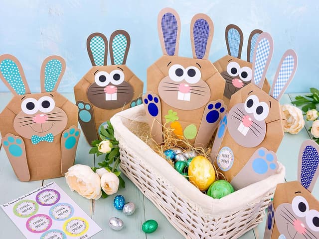 Detalle de Papierdrachen Papierdrachen 12 DIY Osterhasen Tüten – bunte Geschenktüten zum selber Befüllen