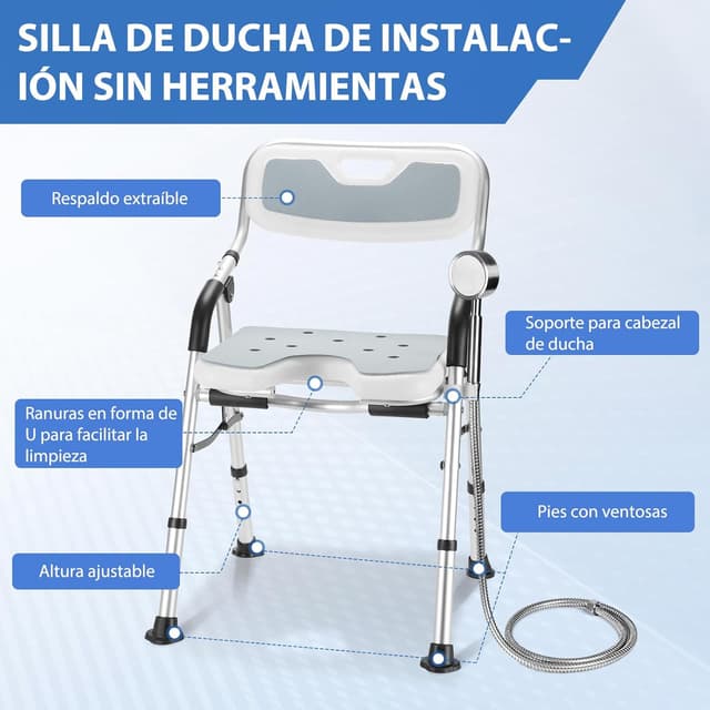 Thumbnail 5 de DEWEL Silla Ducha plegable 150 kg Gris