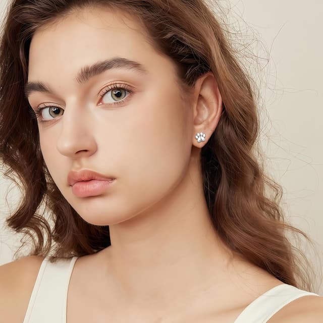 Detalle de Cangall Ohrstecker Silber 925 Klein mit Zirkonia – Blumen/Paw/Unendlichkeit/Kreuz