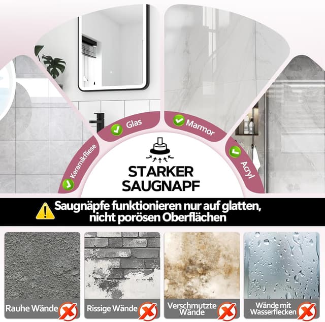 Detalle de MOMOKUBA Vergrößerungsspiegel mit Saugnapf, 30-fach & Beleuchtung (Roségold)