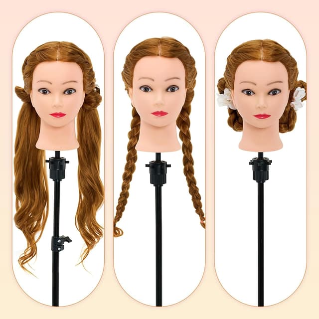 Detalle de Neverland Beauty 30" Übungskopf (Frisierkopf) mit Halter – 100% Kunstfaserhaar, Trainings- & DIY-Styling-Set