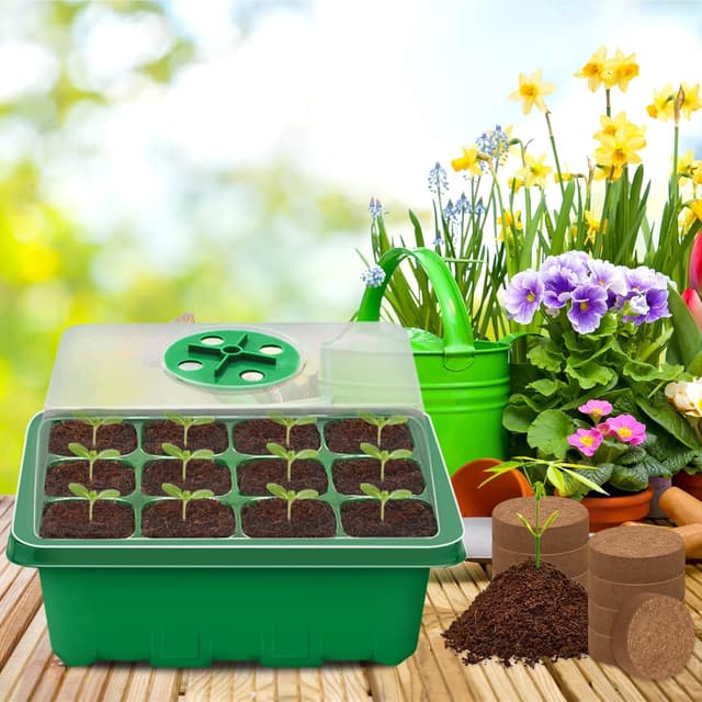 Detalle de Halatool Zimmergewächshaus Anzuchtkasten-Set mit 48 Zellen (4-teilig) und 50 Kokos-Quelltabletten