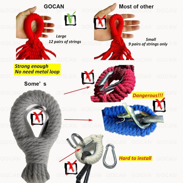 Detalle 1 de GOCAN Brazilian Double Hammock 2 Person Extra Large (220x160cm, 300kg) Rainbow XXL