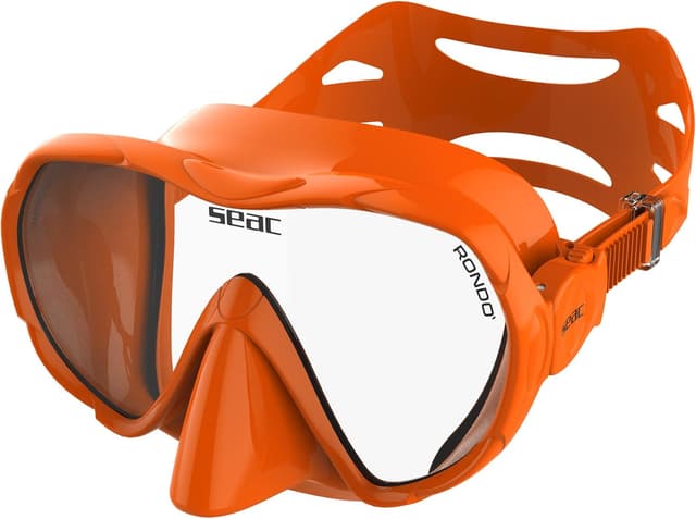 Detalle de SEAC Rondò : masque frameless en silicone et verre unique, volume réduit pour plongée et snorkeling