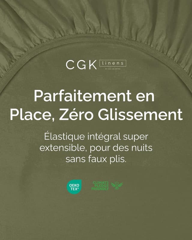 Detalle de CGK Unlimited Drap housse 180x200 cm bonnet 40 cm extra profond en microfibre vert sauge