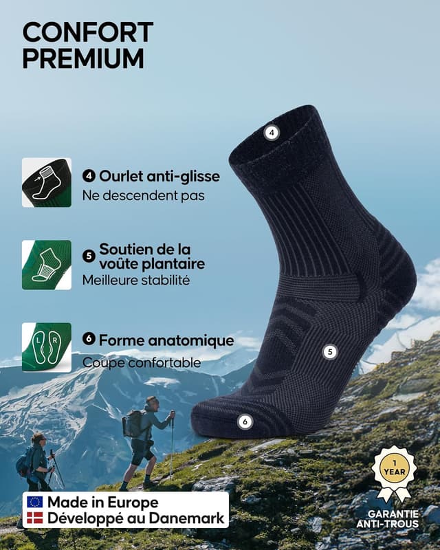 Thumbnail 2 de DANISH ENDURANCE Chaussettes mérinos randonnées chaudes