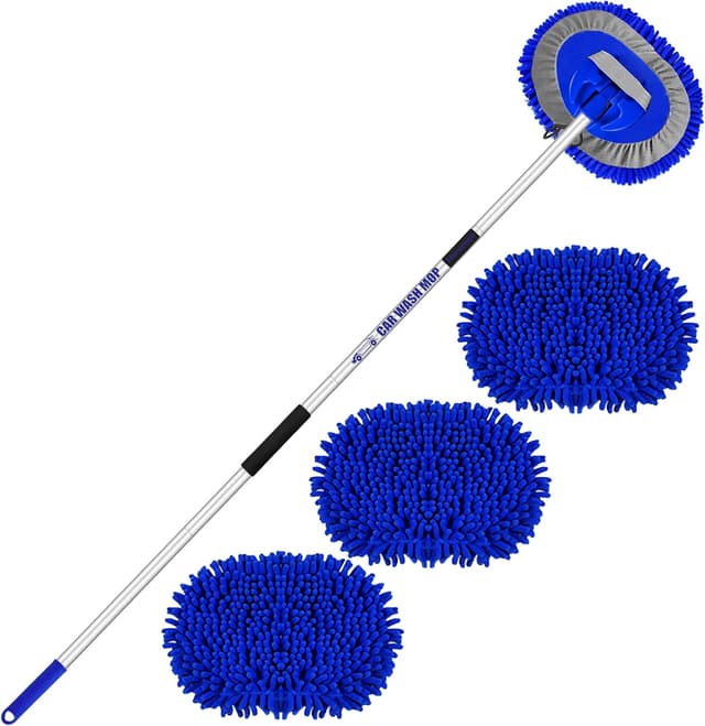 Detalle de 160cm (63") Car Wash Brush with Microfibre Heads – Extendable Long Handle Cleaning Mop Mitt (with 3 Replacement Heads)