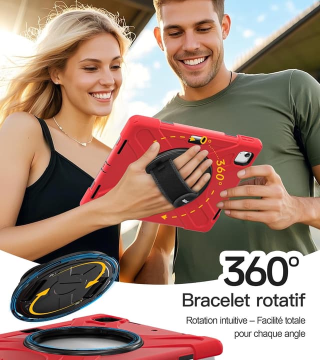 Detalle de BRAECN Étui iPad Air 13 pouces avec film de protection, support 360° et dragonne (rouge) pour modèles M4/M3/M2