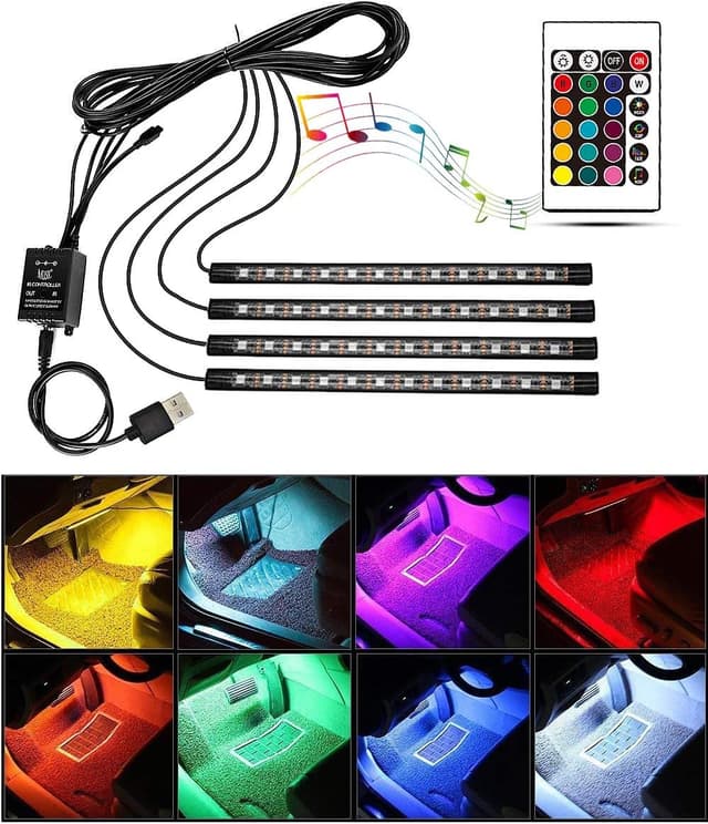 Detalle de LETRADE 4 in 1 Interior Car LED Light Strip (RGB) with Music & Remote Control
