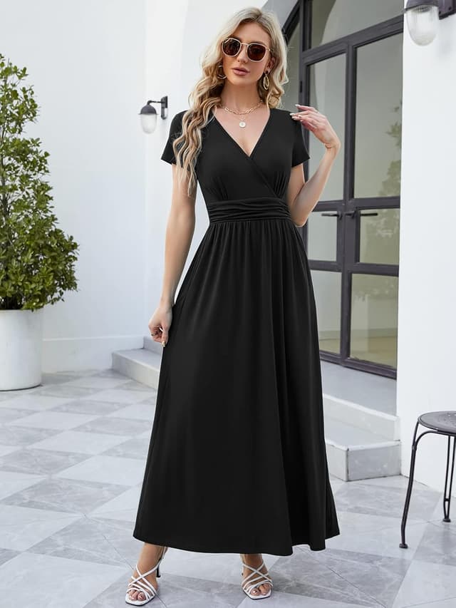 Detalle 2 de ANRILITA 2026 Wrap V-Neck Maxi Dress for Women with Pockets